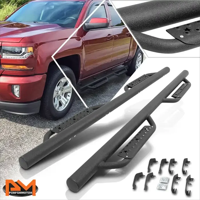 3 in. Round Side Step Nerf Bar w/Drop Steps 07-19 Chevy Silverado GMC Sierra Crew Cab