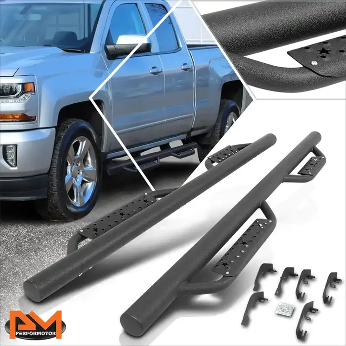 3 in. Round Side Step Nerf Bar w/Drop Steps 07-19 Chevy Silverado GMC Sierra Extended Cab