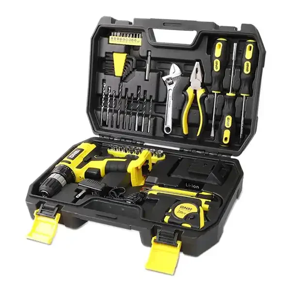 46 Pieces Household Hand Tool Kit with Cordless Drill + Portable Toolbox (Yellow)
