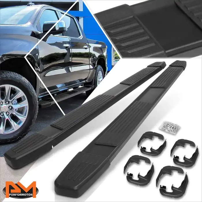 6 in. Wide Flat Side Step Bar Running Boards 19-22 Chevy Silverado GMC Sierra Crew Cab