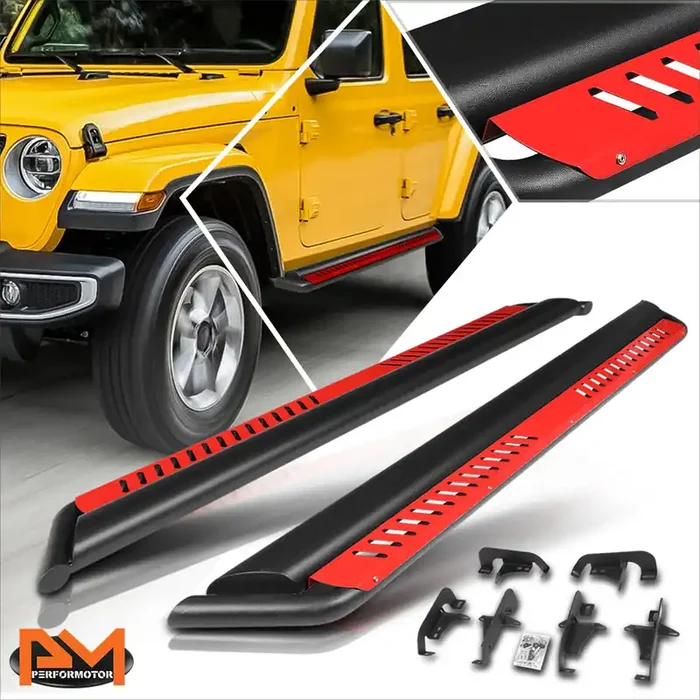 7 in. Wide Side Step Nerf Bar w/Drop Steps (Red) 18-21 Jeep Wrangler JL Unlimited 4-Door