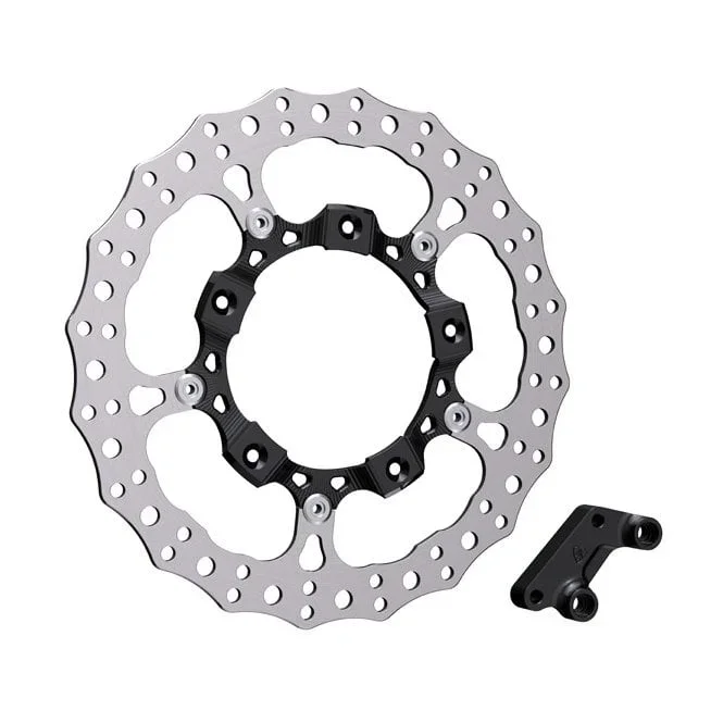 Arlen Ness 14″ billet big brake full-floating brake disc LH 14-21 Touring with stock style open centre spoke mounted rotor (Mount style C)