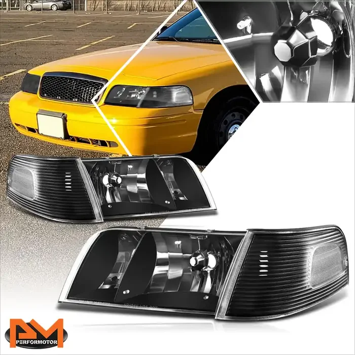Black Housing Headlights 98-11 Ford Crown Victoria