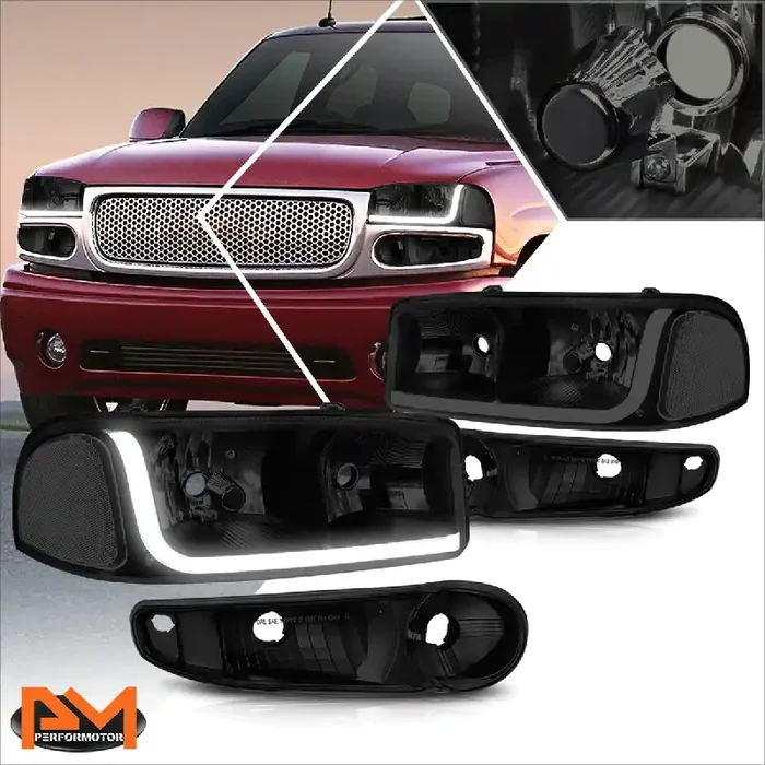 Black Housing LED DRL Headlights 00-06 GMC Yukon, Yukon XL 1500, 02-06 Sierra 1500