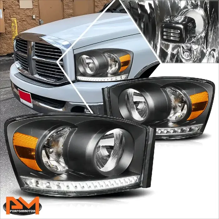 Black Housing LED DRL Headlights 06-09 Dodge Ram 1500 2500 3500