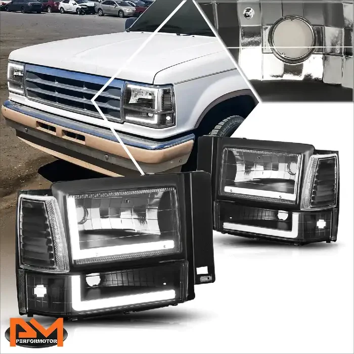 Black Housing LED DRL Headlights 91-94 Ford Explorer