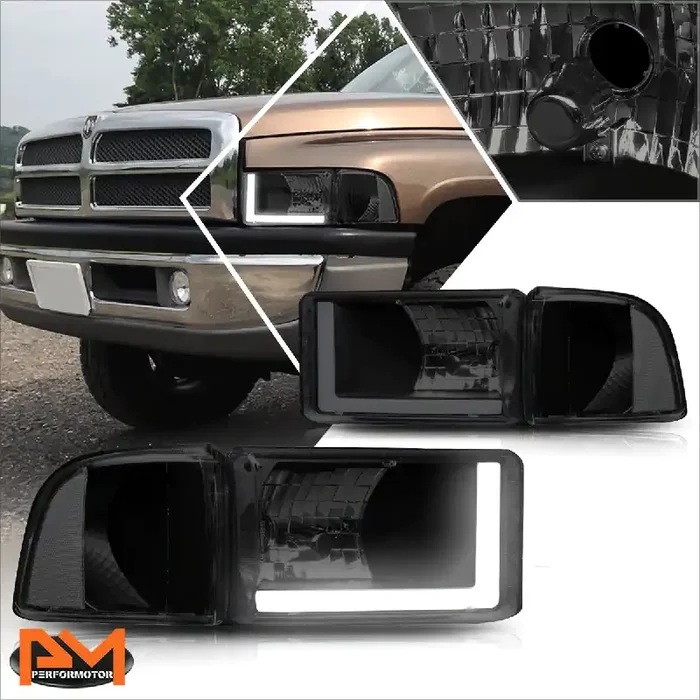 Black Housing LED DRL Headlights 94-02 Dodge Ram 1500 2500 3500
