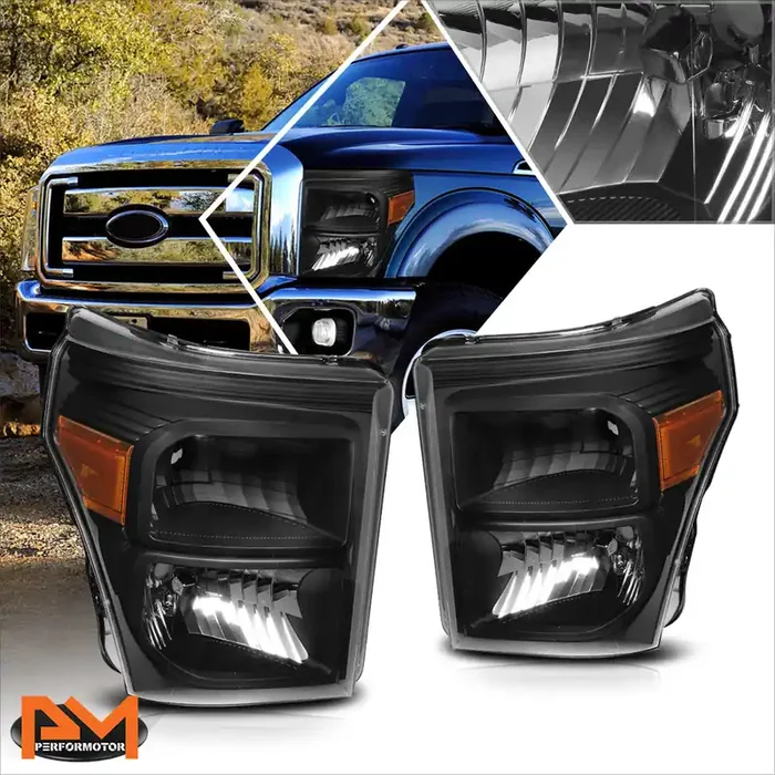Black Housing OE Style Headlights 11-16 Ford F-250 F-350 F-450 F-550 SD
