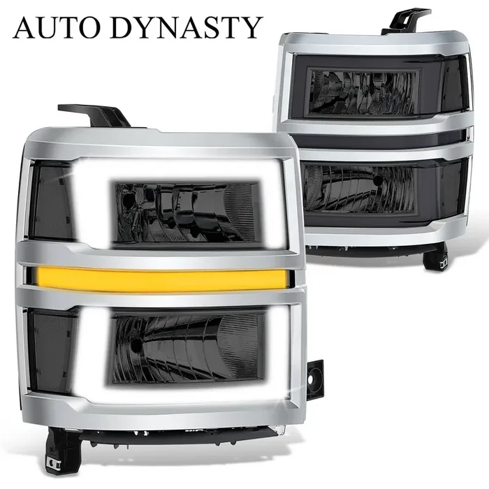 Box-Style LED DRL Sequential Headlight+Bumper Lamp 14-15 Chevy Silverado 1500