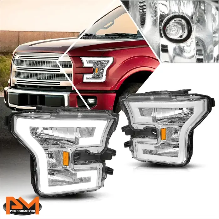 Chrome Housing LED DRL Headlights 15-17 Ford F-150