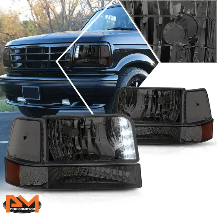 Chrome Housing LED DRL Headlights 92-96 Ford F-150 F-250 F-350