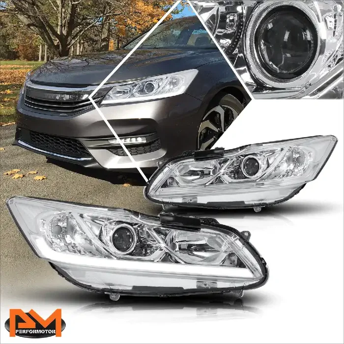 Chrome Housing LED DRL Projector Headlights 16-17 Honda Accord Sedan