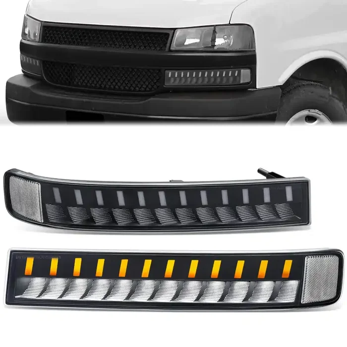 LED DRL Sequential Signal Bumper Lights 03-23 Chevy/GMC Express Savana 1500 2500 3500