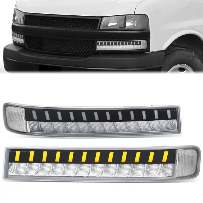 LED DRL Sequential Signal Bumper Lights 03-23 Chevy/GMC Express Savana 1500 2500 3500