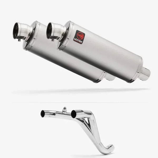 Lextek Stainless Steel OP1 Matt Exhaust 350mm Twin Underseat with Link Pipe