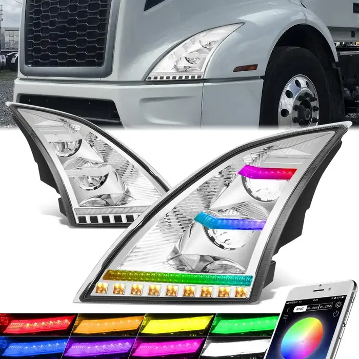 RGB LED DRL Sequential Turn Signal Headlights 18-21 Volvo VNL/VNR, VNL/VNR 300-400