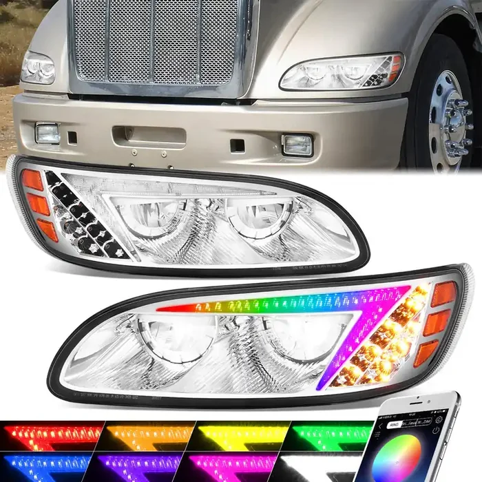 RGB LED DRL Turn Signal Headlights 08-19 Peterbilt 325, 05-20 330, 05-10 335