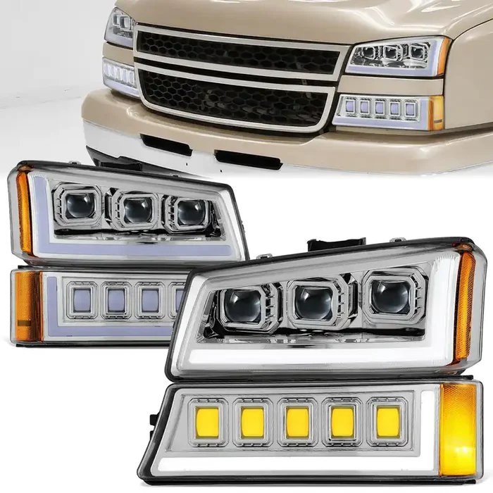 Start-Up DRL LED Sequential Projector Headlights 03-07 Chevy Silverado Avalance 1500-3500HD Classic