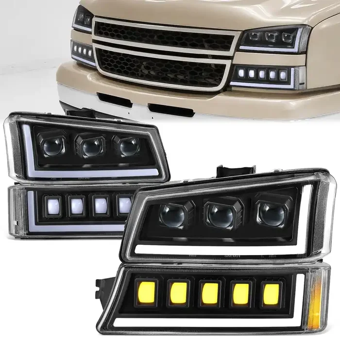 Start-Up DRL LED Sequential Projector Headlights 03-07 Chevy Silverado Avalance 1500-3500HD Classic