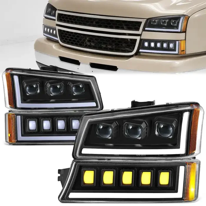 Start-Up DRL LED Sequential Projector Headlights 03-07 Chevy Silverado Avalance 1500-3500HD Classic